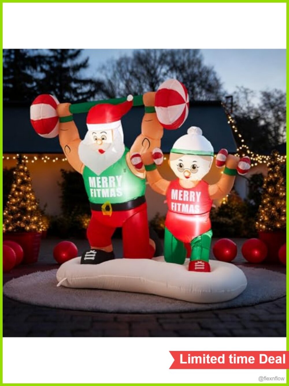Shappy 6 ft Santa Inflatable Weight Lifting Xmas Decor LED Gym